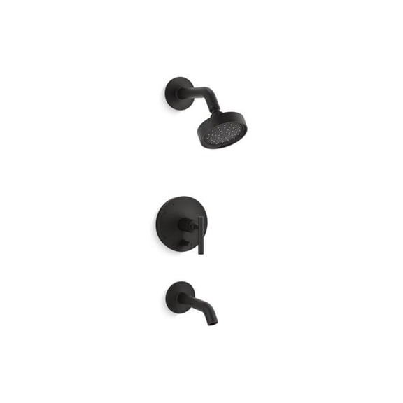 Open Box Kohler T14420-4G-BL Rite-Temp Bath & Shower Trim Kit with Push-Button Diverter & Lever Handle, 1.75 GPM - Matte Black