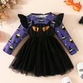 thumbnail image 2 of Tisuna Halloween Toddler Girls Dress Cartoon Print Long Sleeve Crew Neck Dresses Fashion Cute Autumn Girls Mesh Dress Purple Size 3-4 Years, 2 of 7