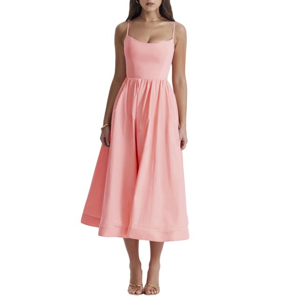 Fortune Women's Midi A-Line Dress Solid Color Spaghetti Strap Beach Dresses