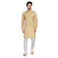 thumbnail image 2 of In-Sattva Men's Cotton Folk Print Banded Sattva-Collar Knee-Length Kurta Tunic; Haldi Yellow ; XXL, 2 of 2