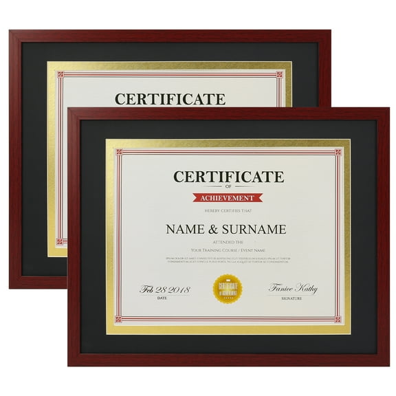 2 Pack 8.5x11 Picture Frame with Mat, 11x14 Certificate Frame without Mat for Wall Mount or Tabletop, Mahogany