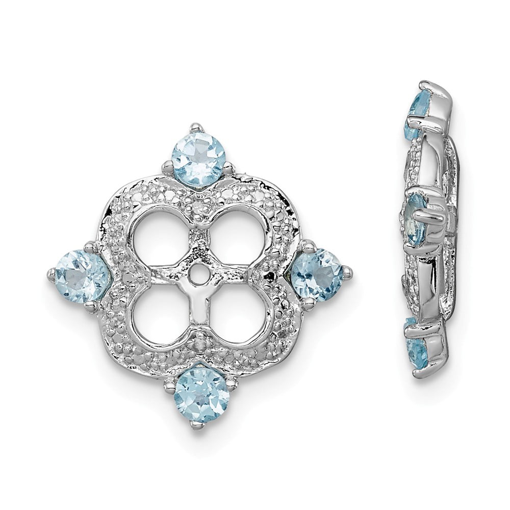 Solid 925 Sterling Silver Diamond and Swiss Blue Topaz Earring Jacket 11mm  (.014 cttw.)