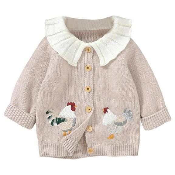Povozer Toddler Infant Girl Knit Sweater Button Cardigan Sweaters Warm Clothes(Beige,12-18M)
