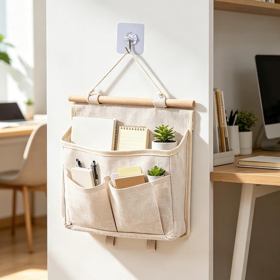 Wall Mounted Storage Bag Large Capacity Hanging Organizer Pouch Cosmetic Sundries Storage Rack Cloth Pocket Bag For Bedroom Bathroom Closet Door Storage Home Organization