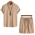 thumbnail image 2 of Vedolay Suits for Men Summer Short Sleeve Casual Shirt and Short Set,Khaki XL, 2 of 3