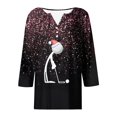 thumbnail image 5 of Puntoco Camiseta informal con cuello en V y botones con estampado navideño de moda para mujer, blusa holgada de manga 3/4, 5 of 5