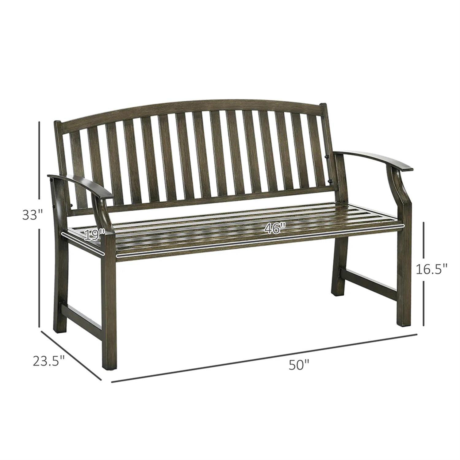 Demi Bonn 2-Person Patio Garden Bench Metal Porch Bench, Outdoor Benches Furniture with Wood Look for Backyard, Park, Lawn, Yard, Black