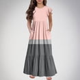 thumbnail image 2 of SHTXOZHI Girls Ruffle Sleeve A-Line Dress Kids Crewneck Casual Beach Tiered Dress with Pockets, 2 of 5