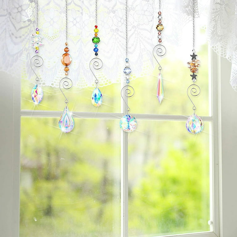 HaiLiHui 9pcs Crystals Sun Catcher Hanging Beads Colorful Crystal Chandelier Pendant Wall Hanging Tree Window Prism for Home