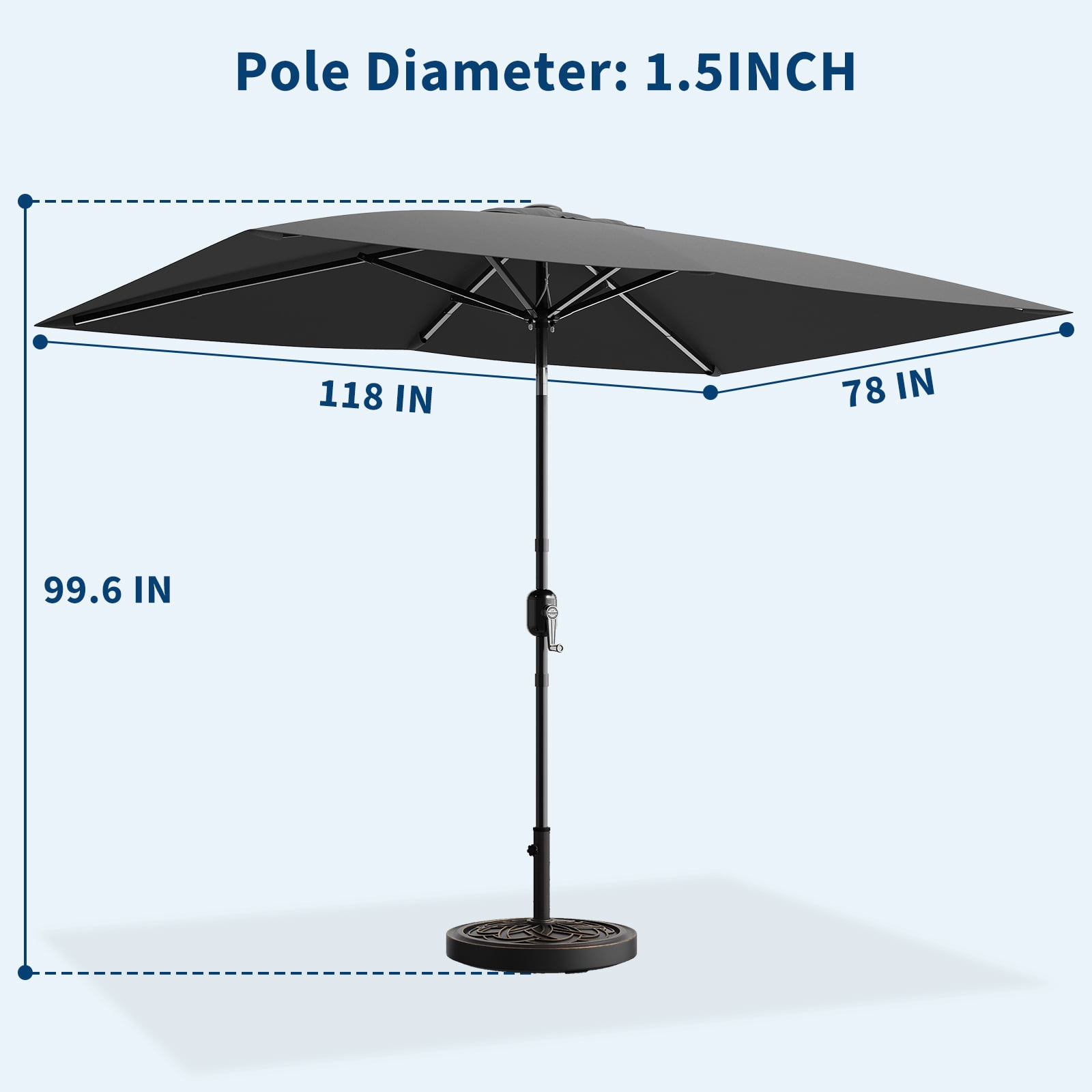 6.5x10 ft Rectangular Patio Umbrellas,Rectangle Outdoor Umbrella Outdoor Table Umbrella with Crank and Push Button Tilt, Market Umbrella Sun Umbrella with 6 Sturdy Ribs Tilt,Large Outdoor Umbrella