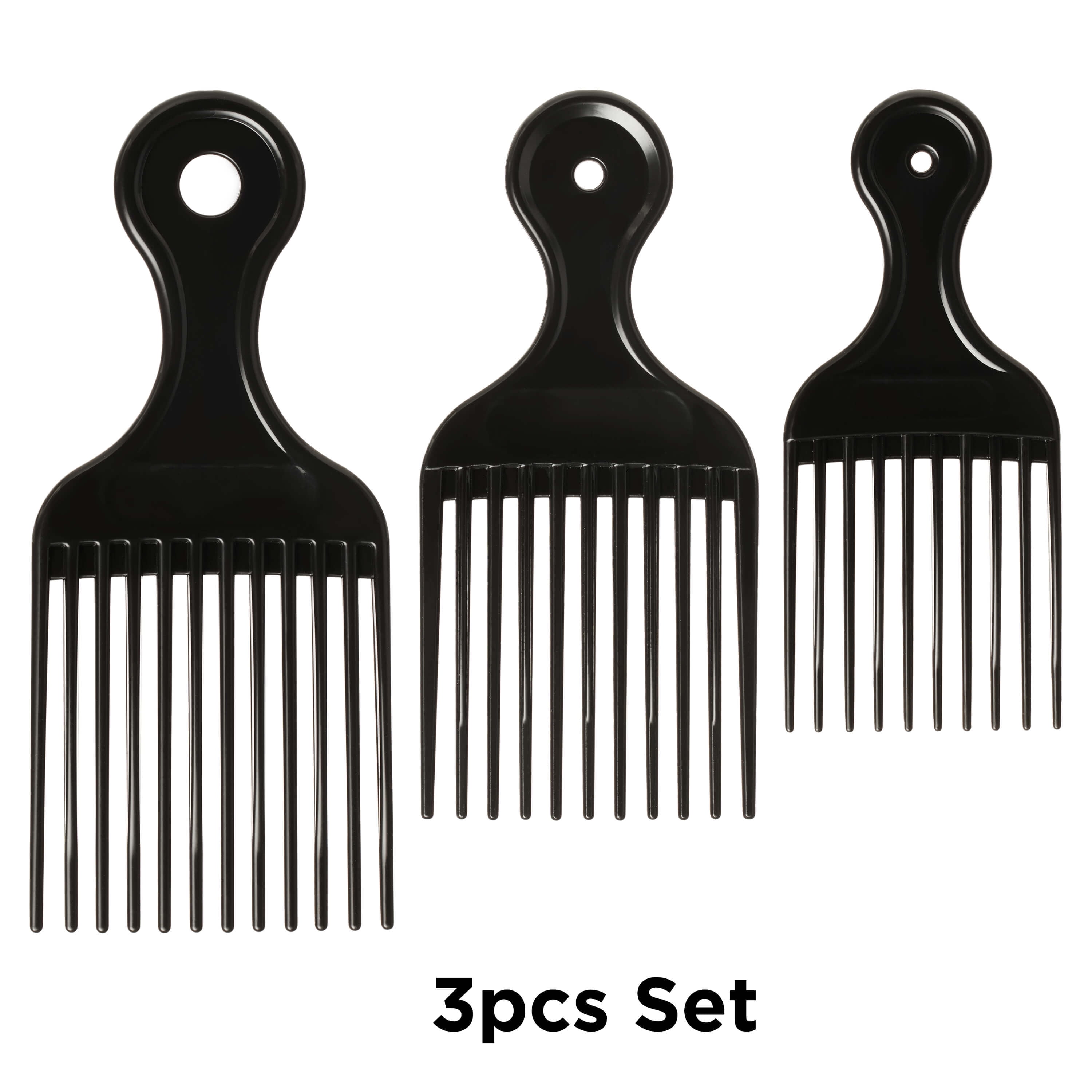 KISS COLORS & CARE Afro Styling Pik Wide Tooth Detangling Pick Hair Combs,  Black, 3 Piece 