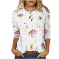 thumbnail image 2 of Sakmal Red Womens Tops&nbsp; Under $10 3/4 Sleeve Floral Crew Neck T-Shirts Ladies Shirts and Tops, 2 of 5
