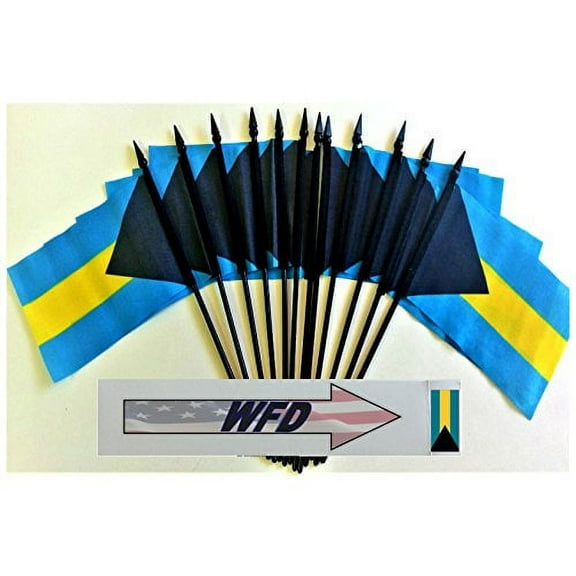 Pack of 12 4"x6" Bahamas Polyester Miniature Office Desk & Little Table Flags, 1 Dozen 4"x 6" Bahamian Small Mini Hand Waving Stick Flags (Flags Only)