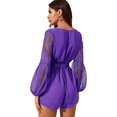 thumbnail image 2 of Mono de manga larga con cuello en V para mujer, con ribete de encaje y cinturón Morado Chica Morado Chica Xishao ropa, 2 of 2