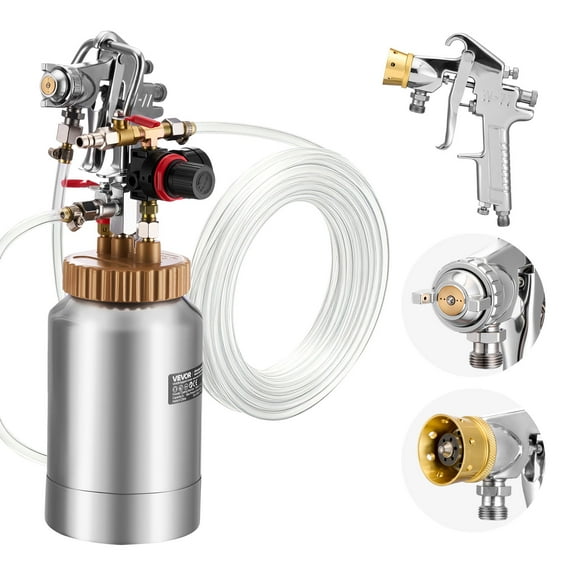 VEVOR Spray Paint Pressure Pot, 0.5 Gal/2 L Pressure Pot Paint Sprayer, φ1.8mm φ3mm Two Spray Guns Central Pneumatic Sprays Gun with Two 9.8 FT/3 m Hoses for Furniture, Car, Fence, Max 45 Psi
