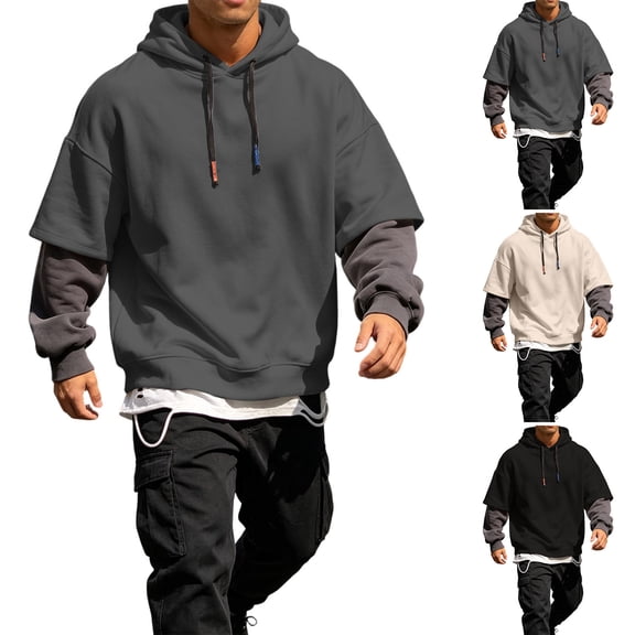 Hooded Sweatshirts for Men Hooded Casual Slim Color Block Long Sleeve Pullover Hoodie For Daily Casual Wear