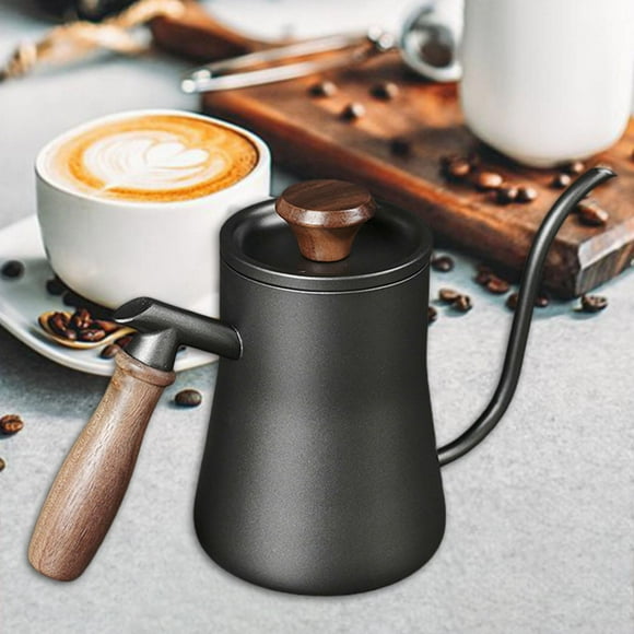550ml Drip Kettle Wooden Handle Coffee Pot Tea Kettle , Negro perfecl Hervidor de café
