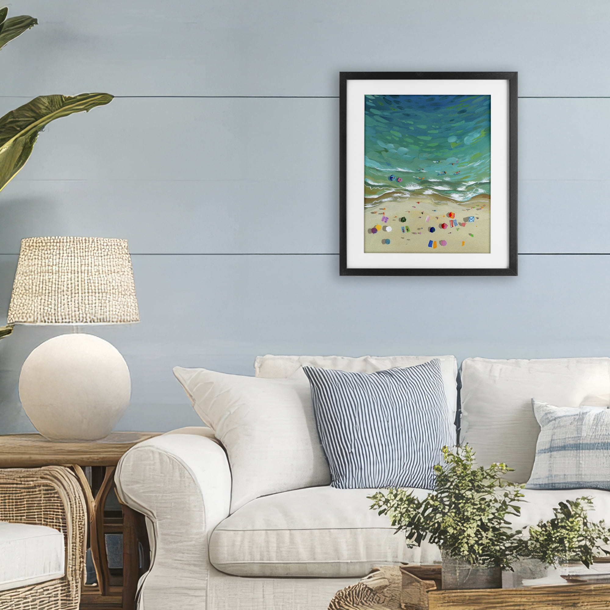 Stupell Industries Aerial Beachside with Umbrellas Black Framed Print Under Glass, design by Brook Page
