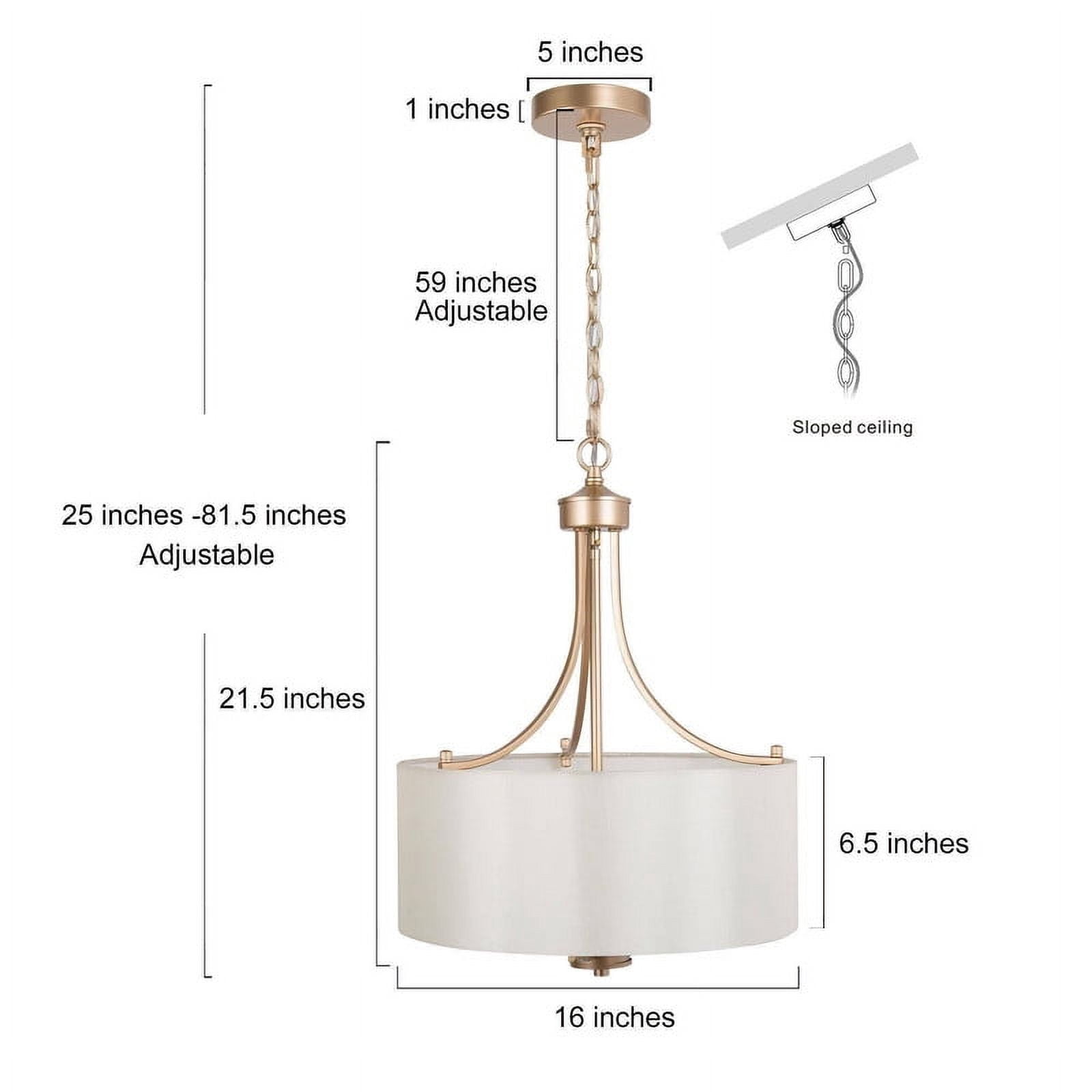 LNC 4-Light Matte Gold Drum Chandelier with Fabric Shade for Kitchen Island
