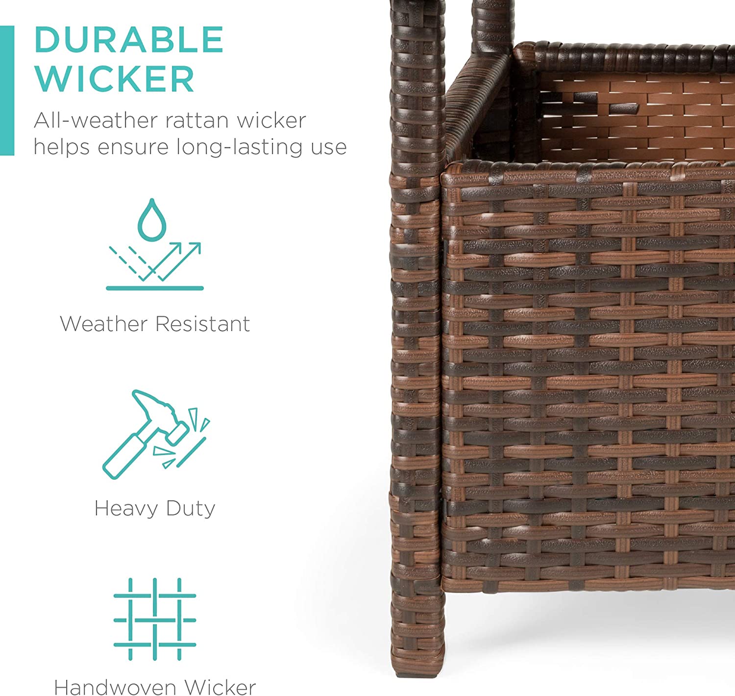 Wicker Side Table with Umbrella Hole, Square PE Rattan Outdoor End Table for Patio, Garden, Poolside, Deck w/UV-Resistant Frame, Storage Space, Brown - image 2 of 7