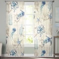 thumbnail image 3 of Nautical Coastal Semi Sheer Curtains 63 Inch Length 2 Panels Set, Vintage Beach Octopus Turtle Jellyfish Sheer Kitchen Curtain Privacy Voile Window Curtain for Living Room Bedroom Rod Pocket Drapes, 3 of 7