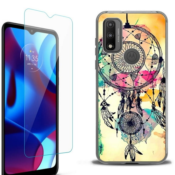 Slim-Fit Fashion Phone Case for Motorola Moto G Pure, with Tempered Glass Screen Protector, by OneToughShield ® - Dream Catcher Color