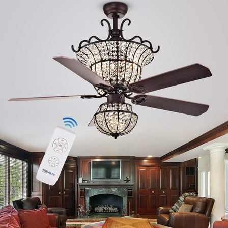 Charla 4-light Crystal 5-blade 52-inch Chandelier Ceiling Fan with Remote