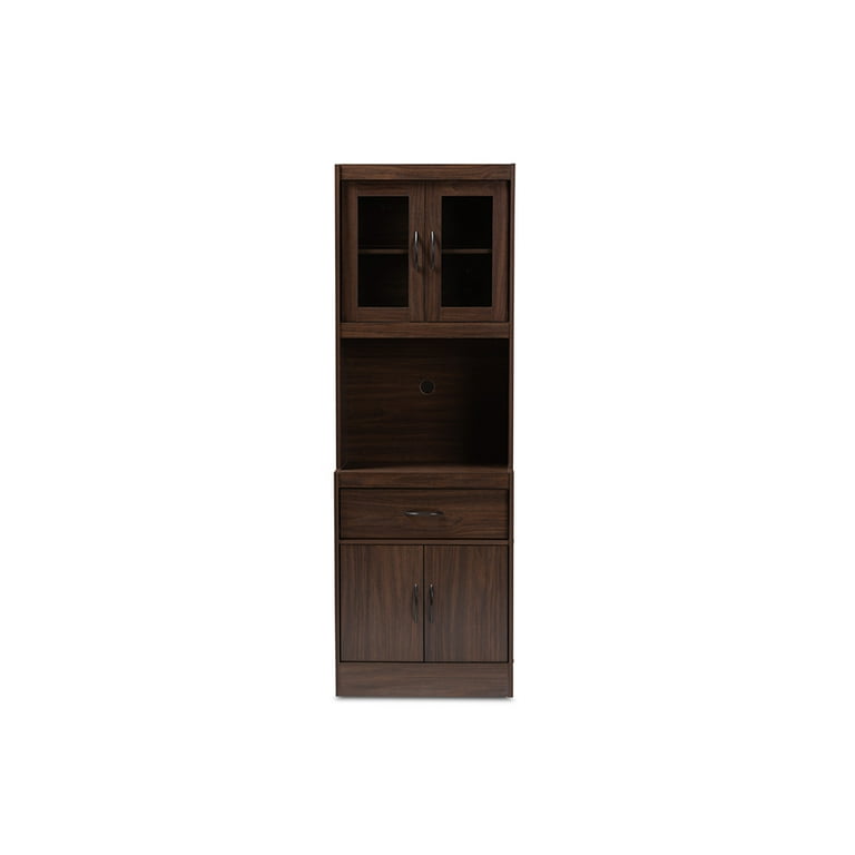 Baxton Studio Laurana Modern and Contemporary Dark Walnut Finished Kitchen Cabinet and Hutch