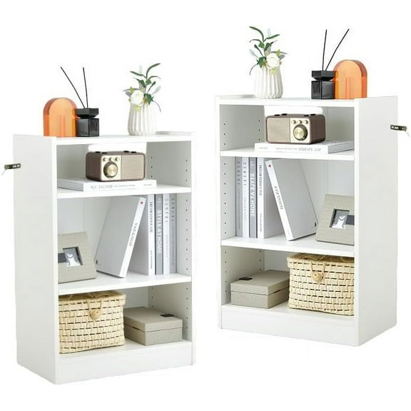 LDAILY 3 Cube Small Bookshelf, 3-Tier Modern Bookcase, Open Display Shelf with 18-Position Adjustable Shelves, Anti-toppling Device, Wood Cube Storage Organizer for Living Room, Kid's Room (2, White)