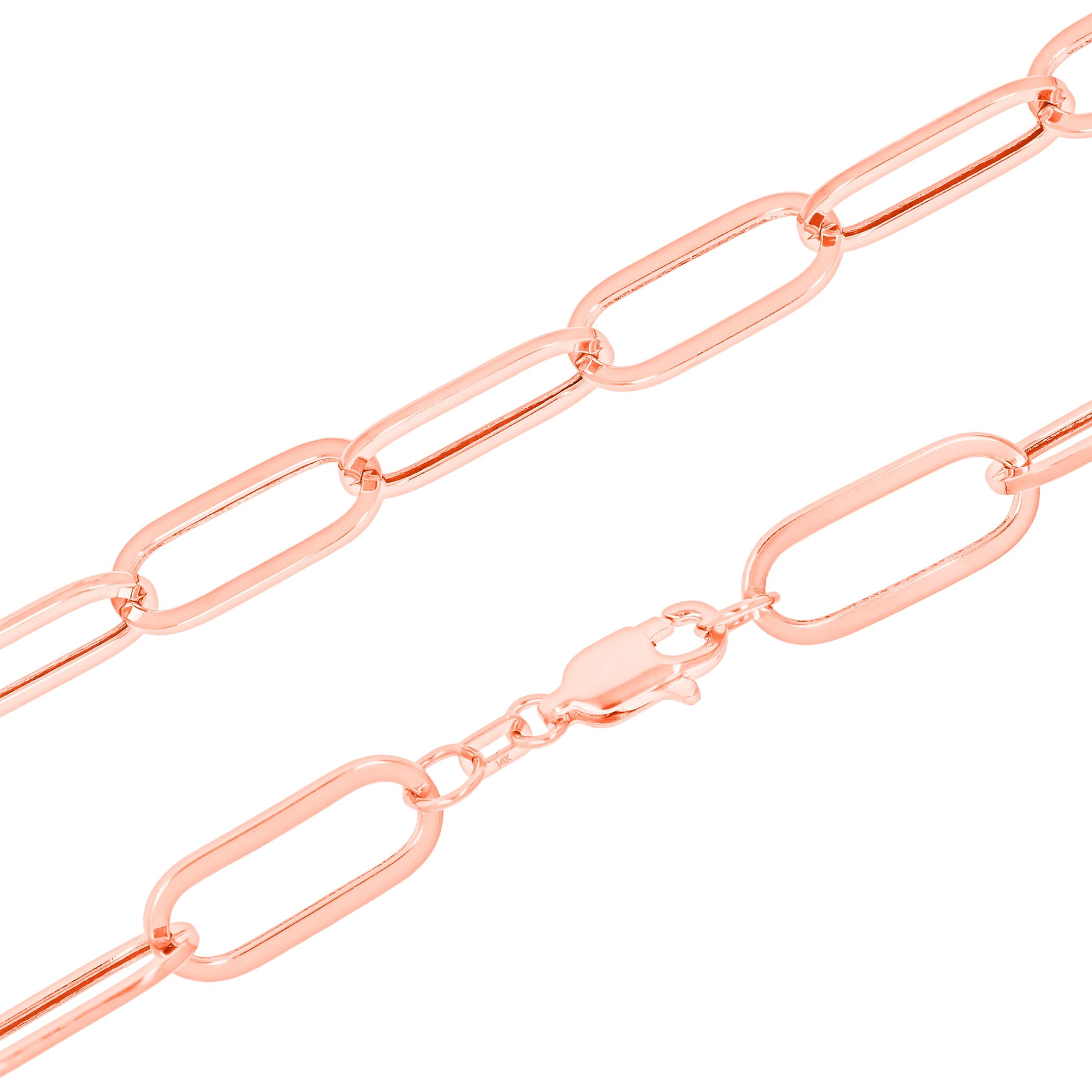 Nuragold 10k Real Rose Gold Paperclip 7mm Elongated Cable Link Bracelet (7"-8") Italian Jewelry for Men & Women