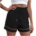 thumbnail image 2 of KIHOUT Women's High Waisted Drawstring Casual Shorts - Linen-Like Texture, Elastic Waistband, Cutout Hem Detail, Side Pockets for Summer Daily Wear, 2 of 8