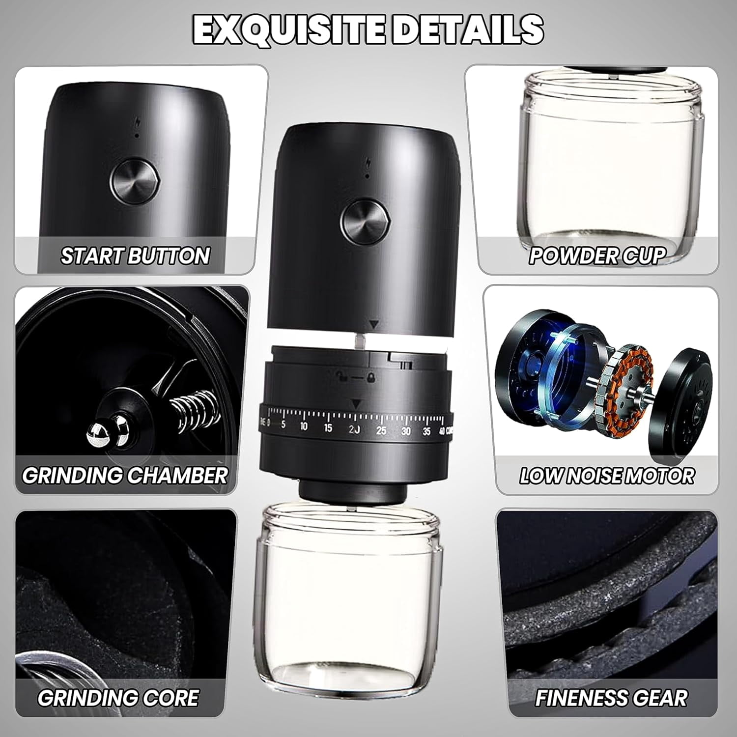 Portable Battery Powered Burr Coffee Grinder with 40 Adjustable Settings & 35g Capacity, 1800mAh Rechargeable Coffee Bean Grinder with Conical Ceramic Burr, for Travel, Camping, Office, Espresso, etc