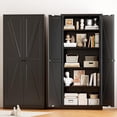 thumbnail image 2 of SOLAURA 63" H Farmhouse Metal Kitchen Pantry Cabinet, Pantry Storage Cabinets with 2 Barn Doors and 4 Adjustable Shelves for Kitchen, Living Room, Bedroom, Dining Room, Home(Black), 2 of 8
