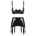thumbnail image 3 of Conjunto de lencería Sexy de charol para mujer, sujetador con copa abierta en el pecho, sujetador con aros y muesca en V, Tops con Clips de Metal, ligas, ropa para discoteca, 3 of 5