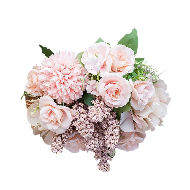 Artificial Flower Home Decorative Fake Flower party artificial Wedding Party Plastic Silk Cloth Bouquet, Pink