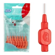 TEPE Interdental Brush Extra Soft, Supersoft Dental Brush for Teeth Cleaning, Pack of 8, 0.5 mm, Extra-Small/Small Gaps, Red, Size 2