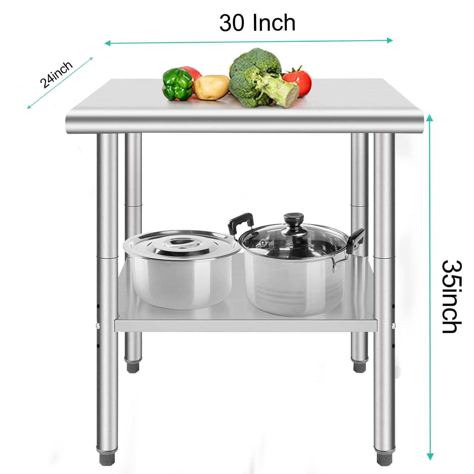 Huisuilinss Stainless Steel Table,Metal Prep & Work Table with Adjustable Undershelf NSF Metal Commercial Kitchen Table for Kitchen, Restaurant, Hotel and Garage Prep Table Work Table
