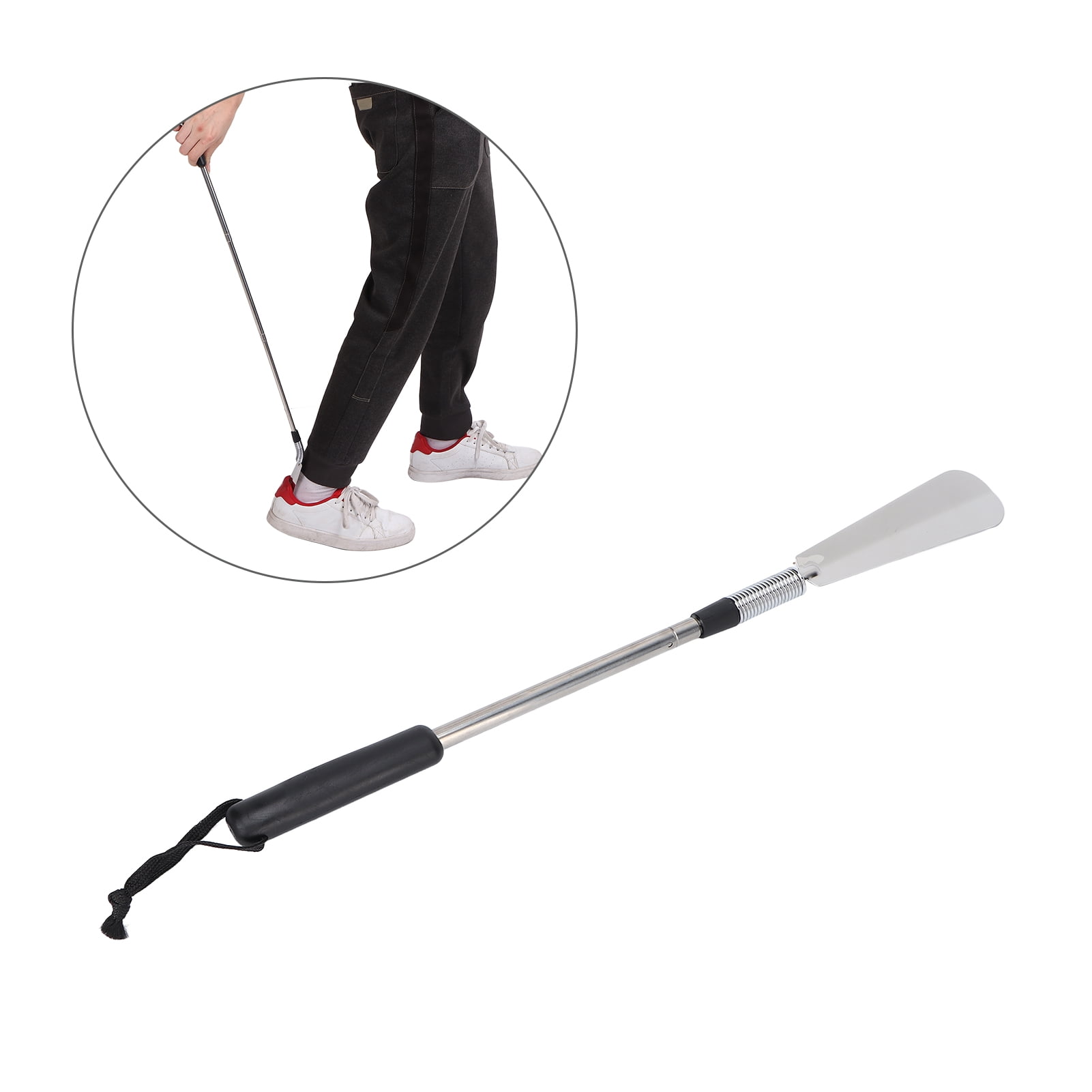 Travel Shoehorns, Portable Easy To Hang Durable Stainless Steel Plastic Stretchable Long Handle Shoe Horn with Hanging Rope for Daily Use for Elderly
