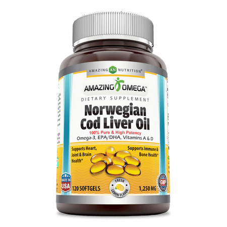 Amazing Omega Norwegian Cod Liver Oil 1250mg 120 (Best Tasting Cod Liver Oil)