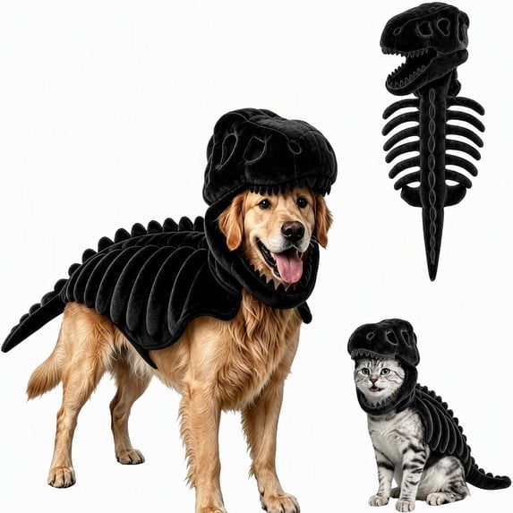 Pet Dinosaur Costume Halloween Costume for Dog, 3D Realistic Dinosaur Design with Bone Pattern Details, Pet Cosplay Clothes for Medium Large Dogs Cats Party,A