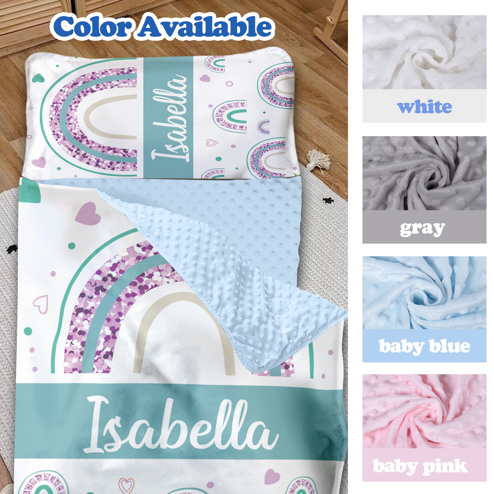 AOLOA Personalized Toddler Nap Mat, Custom Name Kids Sleeping Mat for Daycare Preschool Kindergarten, Blue Rainbow Boys Girls Sleep Bag with Pillow Blanket Set, Portable Nap Sack for Infant Child