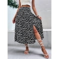 thumbnail image 3 of Women'S Print Long Skirts High Waist Split A Line Full Length Maxi Skirt Black L, 3 of 8