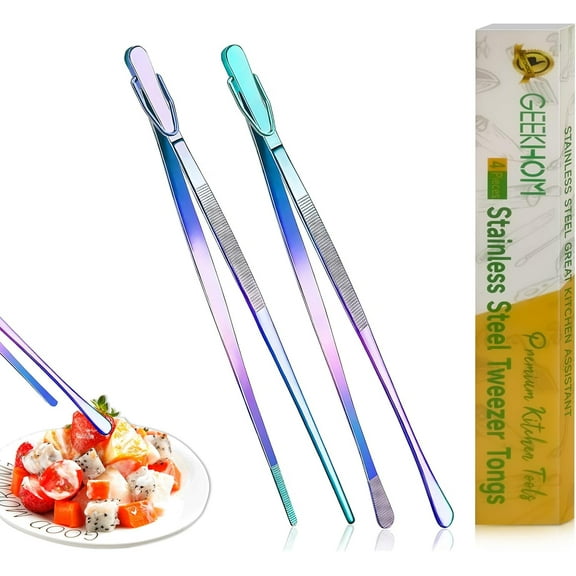 12-Inch Stainless Steel Professional Chef Tweezers Tongs, 2-Count
