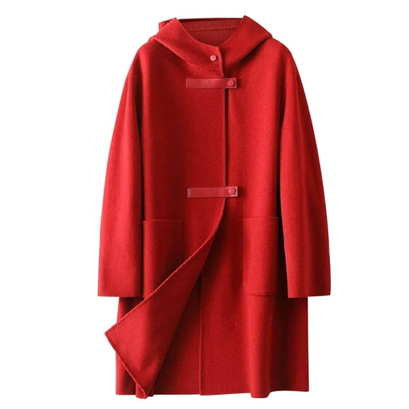Hontri Women's Anoraks, Women Lapel Long Trench Hooded Jacket Autumn Coats Slim Jacket Long Outwear Womens Red Xxl
