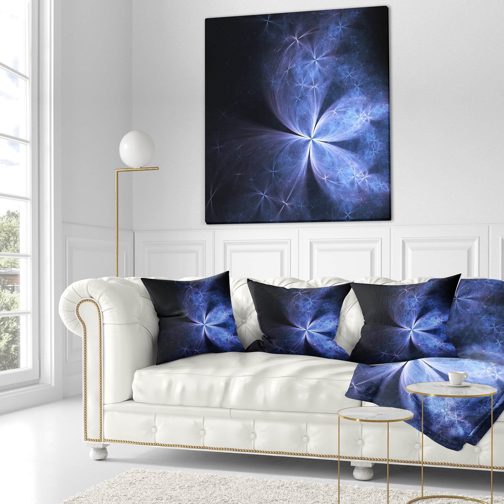 Designart Glittering Soft Blue Fractal Flower - Floral Throw Pillow - 18x18