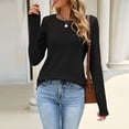 thumbnail image 4 of CHGBMOK Womens Crew Neck Tops Long Sleeve Hollow Lace Shoulder Shirts Soft Knit Blouses Office Layering Basic Daily Wear Tops, 4 of 8