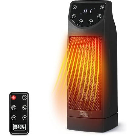 BLACK DECKER Oscillating Space Heater, Portable Heater with Remote Control, Ceramic Small Space Heater with Two Heat Settings & LED Display, Small Heater 1500W