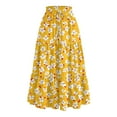 thumbnail image 4 of Yucgh Women's Tiered Flowy Floral Skirt with Drawstring High Waist, Pleated Midi Beach Skirt, Lightweight Summer Long Casual Skirt,Yellow,XL, 4 of 5