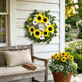 thumbnail image 3 of Summer Spring Wreaths for Front Door 20 inches Artificial Sunflower Wreath with Daisy Eucalyptus & Striped Bow for Porch Wall Window Decor, 3 of 6