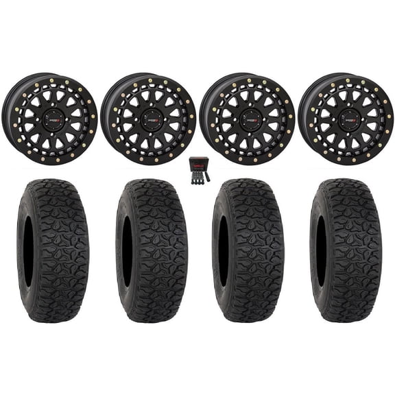System 3 SB-6 15" Wheels Black (4 3) 33" DX440 Tires Can-Am Maverick X3 / Honda Pioneer 1000 / Talon